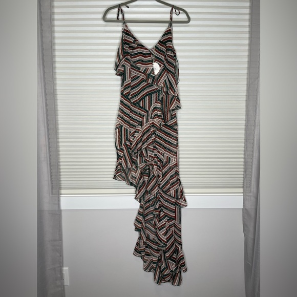 Luxxel Asymmetrical party evening dinner dress | Forest Green and Brown - Picture 3 of 6